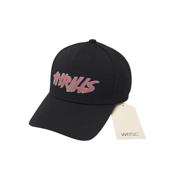 WESC NEW W Tags Men's One Size THRILLS Snap Back Black Twill Baseball Cap Hat - Picture 1 of 3